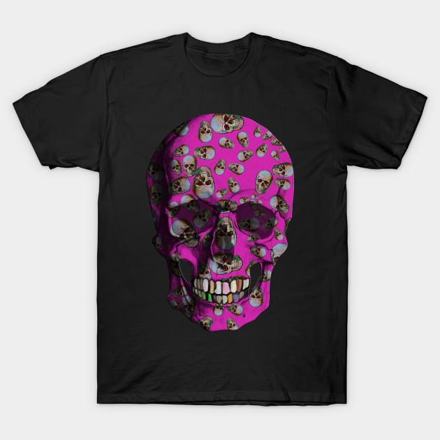 Happy Skulls Random Pattern (Fuschia) T-Shirt by Diego-t